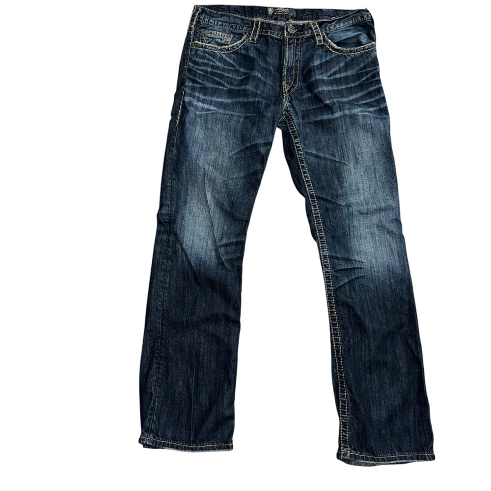Silver Nash Heritage Men’s 36 x34 Blue Jeans Straight Leg Contrast Stitch Denim